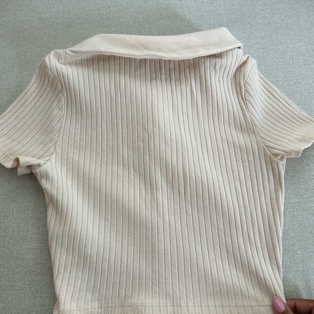 Divided Cream Cropped Ribbed Polo - Picture 3 of 3